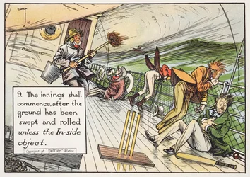 (9) Die Innings beginnen, nachdem der Boden gefegt und gewalzt wurde, es sei denn, die Innenseite widerspricht, aus 